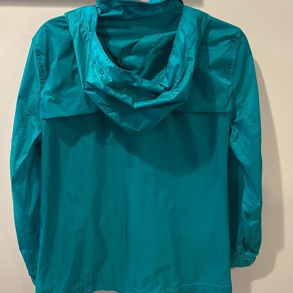 T by Talbots Teal Nylon Hooded Lightweight Packable Windbreaker Size Large - Picture 2 of 11